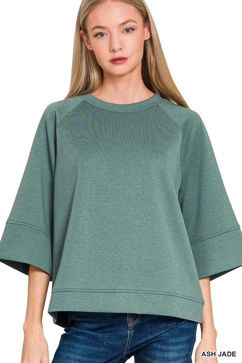 Zenana Scuba 3/4 Sleeve Pullover