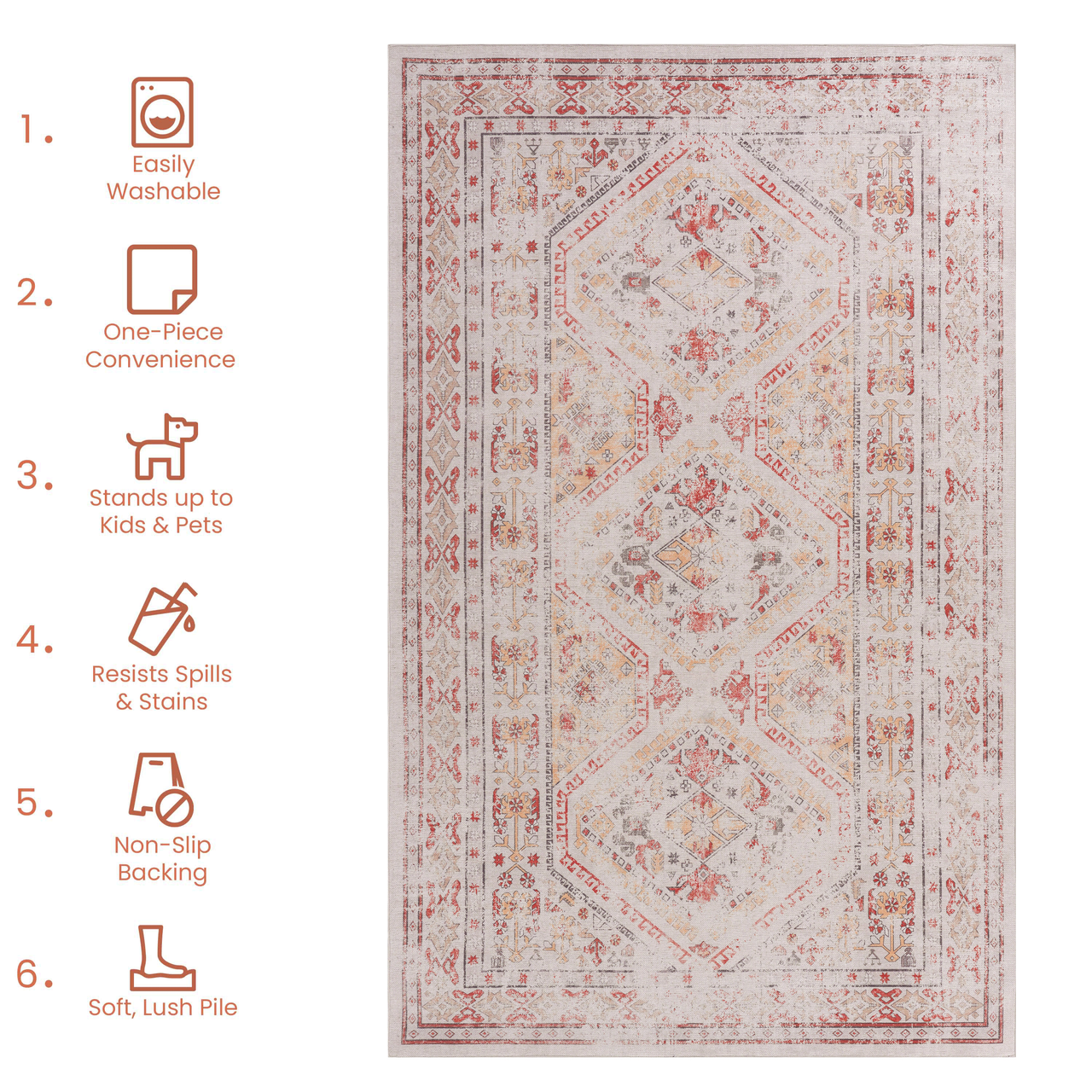 NAAR MAVAL Beige Washable Rug 5x8 Area Rug (Beige, 5' x 8')