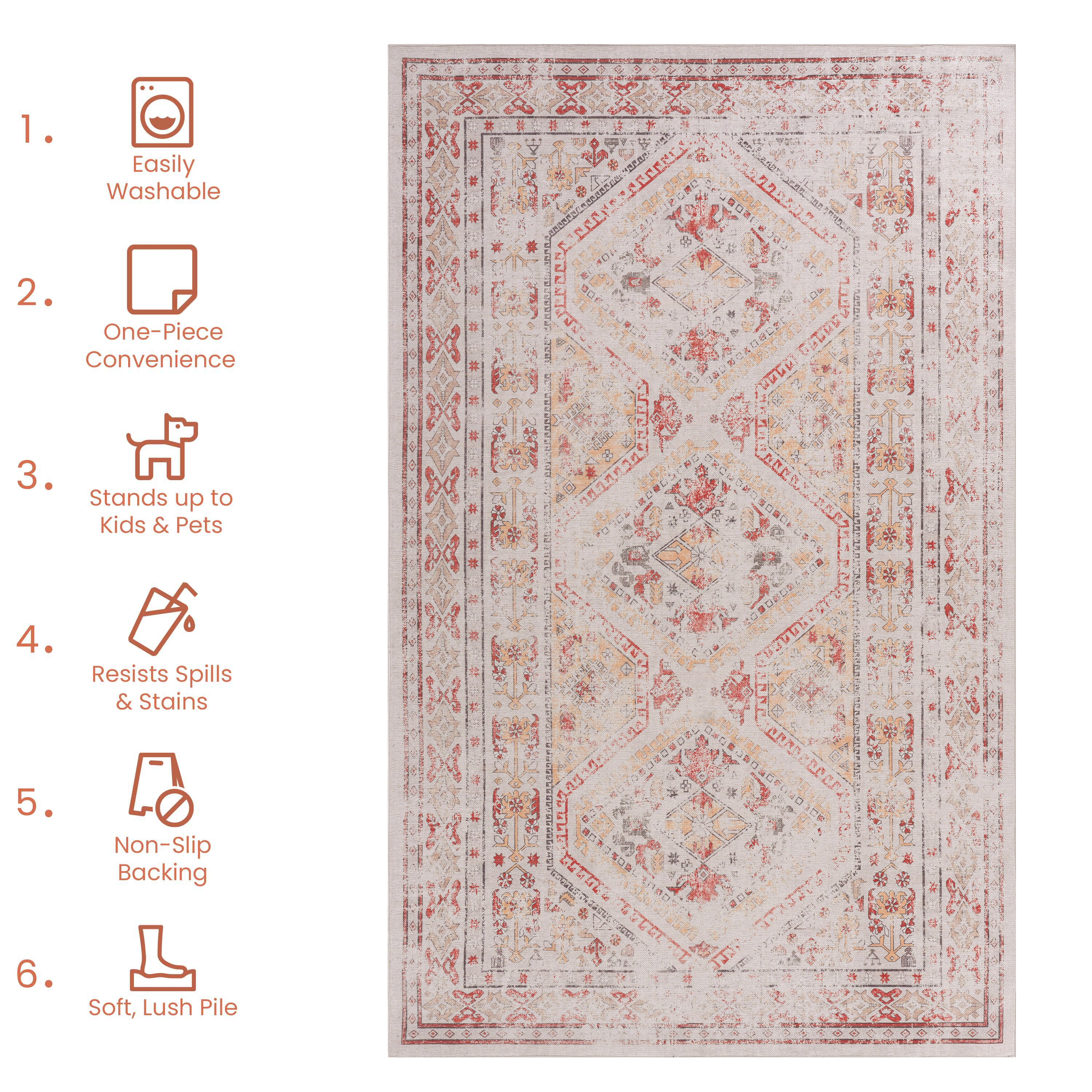 NAAR MAVAL Beige Washable Rug 5x8 Area Rug (Beige, 5' x 8')