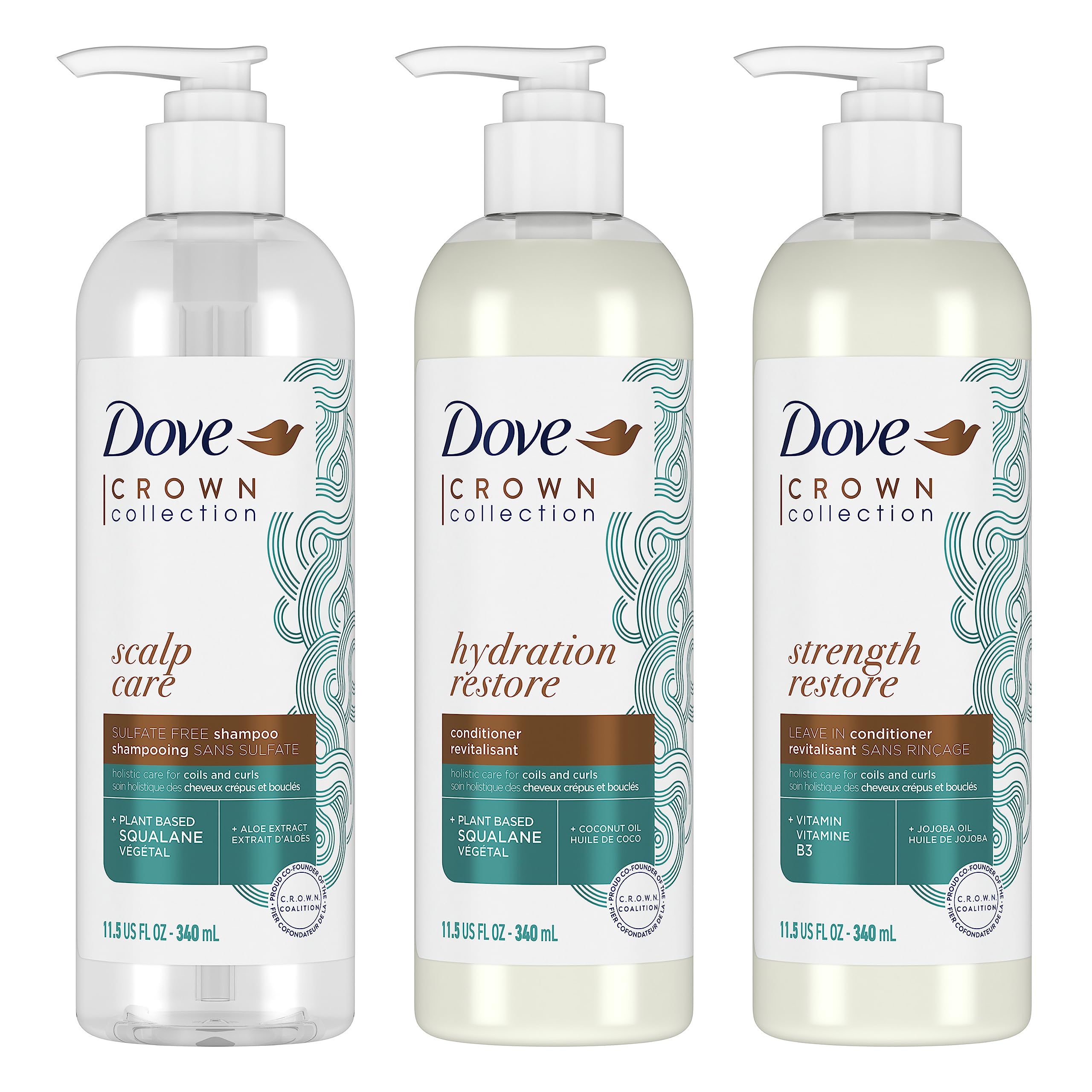 Dove Amplified Textures Shampoo Conditioner Leave-In Conditioner with Coconut Milk Aloe and Jojoba 3 Count for Coils Curls and Waves and Moisture Amplifying Hair Care Blend 11.5 oz