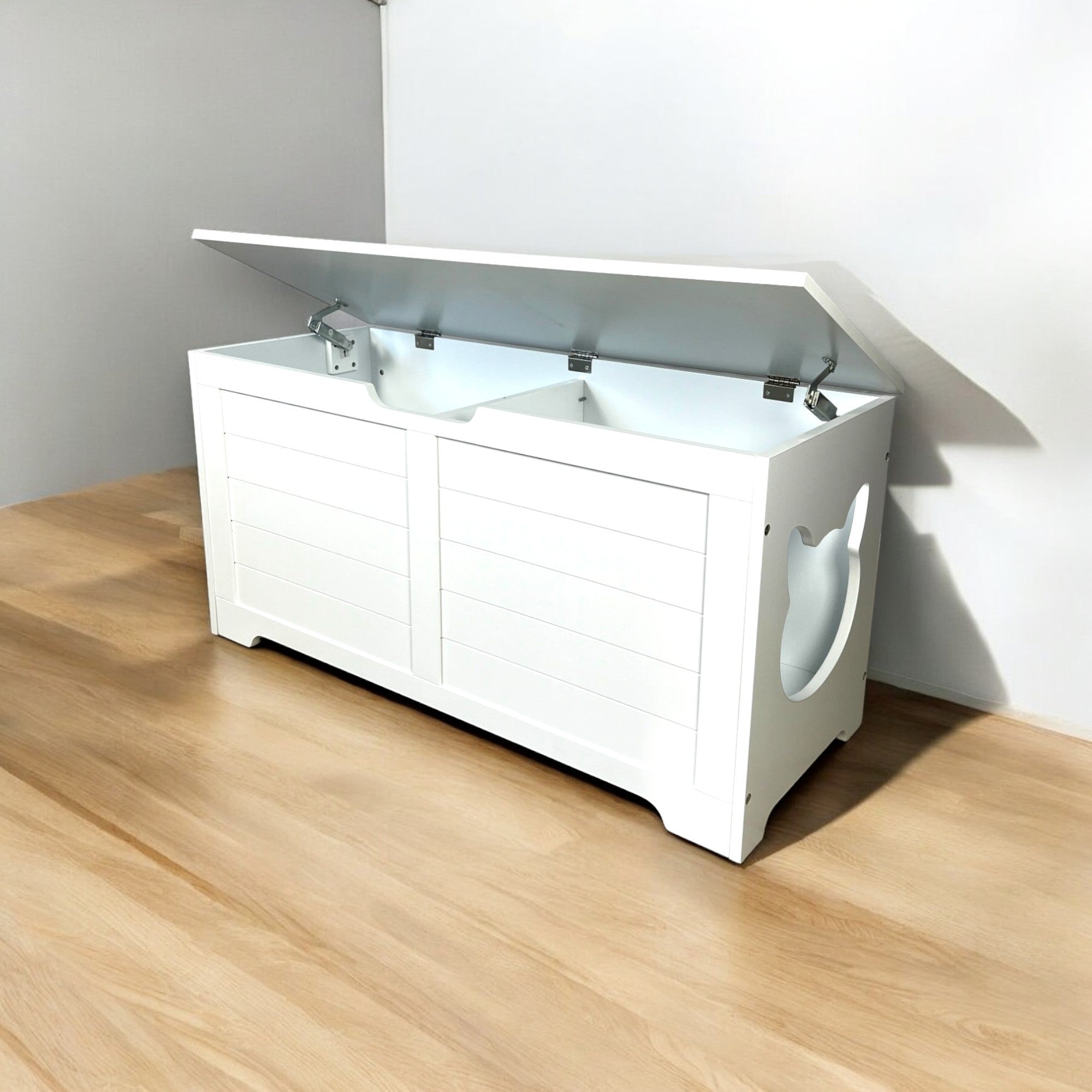 39.4' Top open Cat Litter Box Enclosure Furniture, Cat Washroom, Hidden Litter Box Cover, Cabinet for Large Cat, Dog Proof Cat Litter Boxes, Hideaway Litter Box, Cat House, White