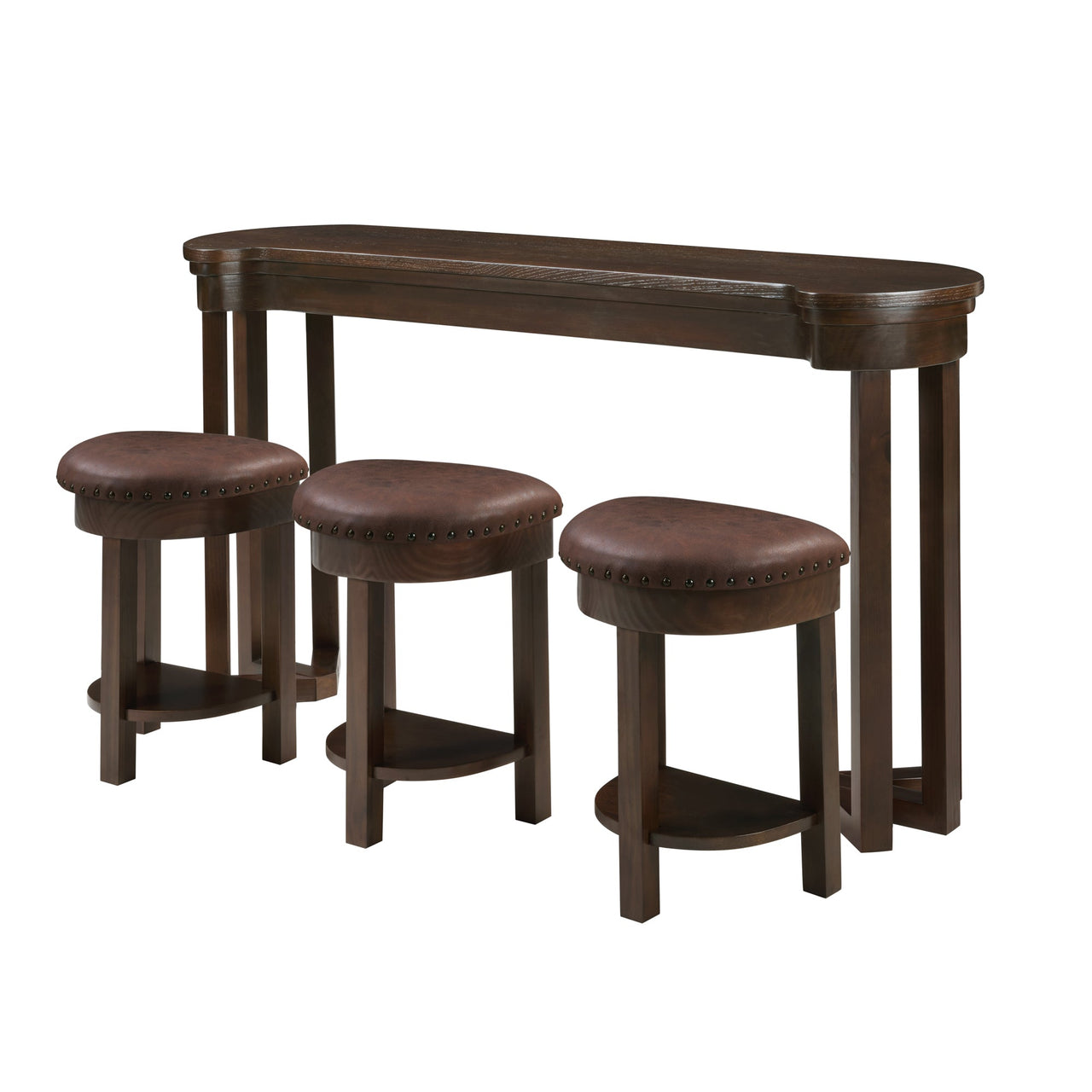 4 Piece Bar Table Set with3 PU Upholstered Bar Stools, Breakfast Table with 3 Padded Stools Solid Wood Counter Height Dining Table Set for Living Room, Dining Room.  Espresso