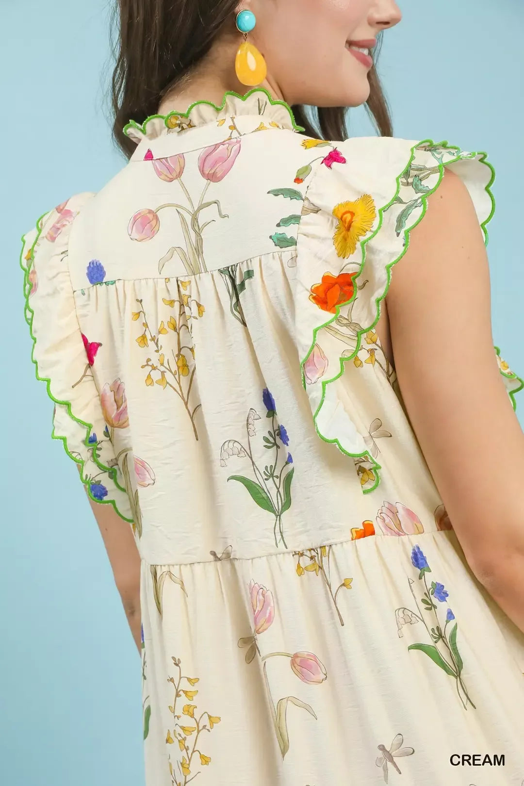 Umgee Floral Ruffle Tiered Midi Dress with Scalloped Detail