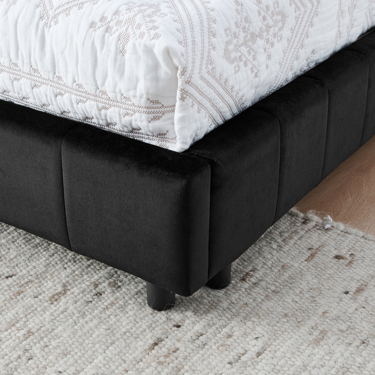 Mid-Century Full Size Upholstered Tufted Bed Frame with Comfortable Backrest and Armrests, Velvet, Black