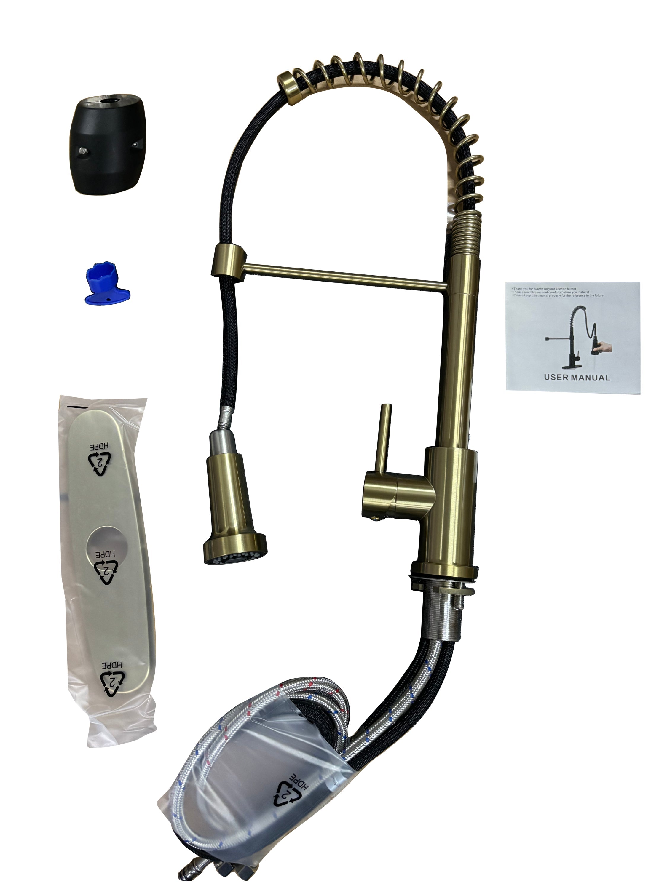 Kitchen Faucet with Pull Down Sprayer Industrial 1 Handle 1 Hole Or 3 Hole Faucet for Farmhouse Camper Laundry Utility Rv Wet Bar Sinks, Stainless Steel, Brushed Gold
