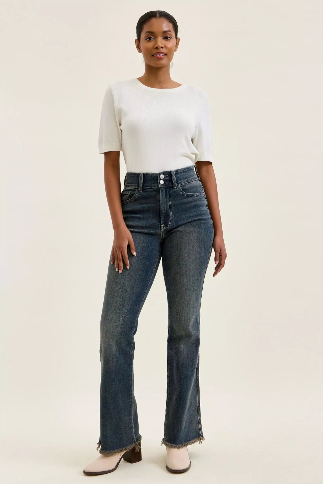 Judy Blue High Waist Double Button Frayed Hem Jeans
