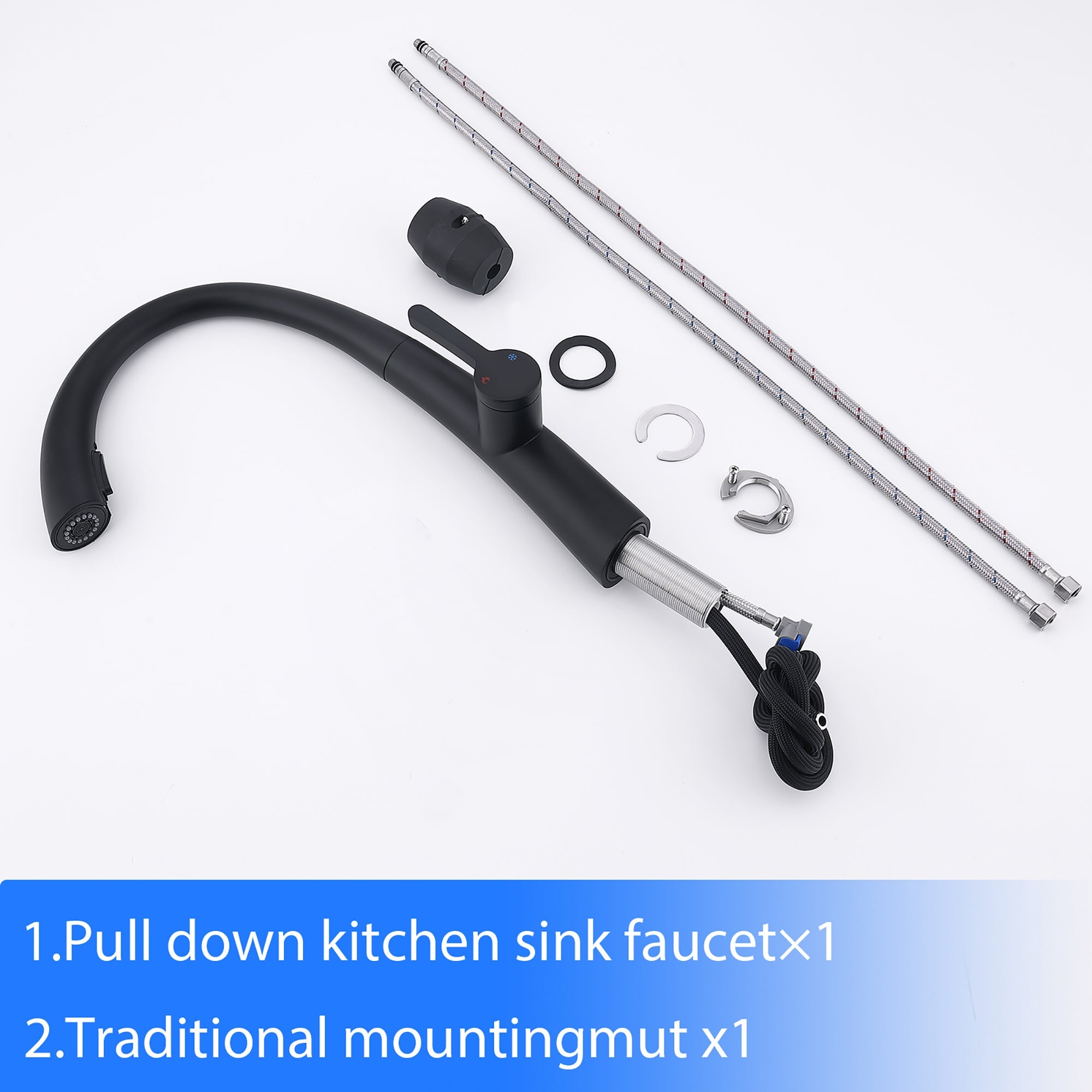 Matte Black High-Arc Stainless Steel Pull Out Kitchen Faucet with Dual Modes and 360-Degree Rotation