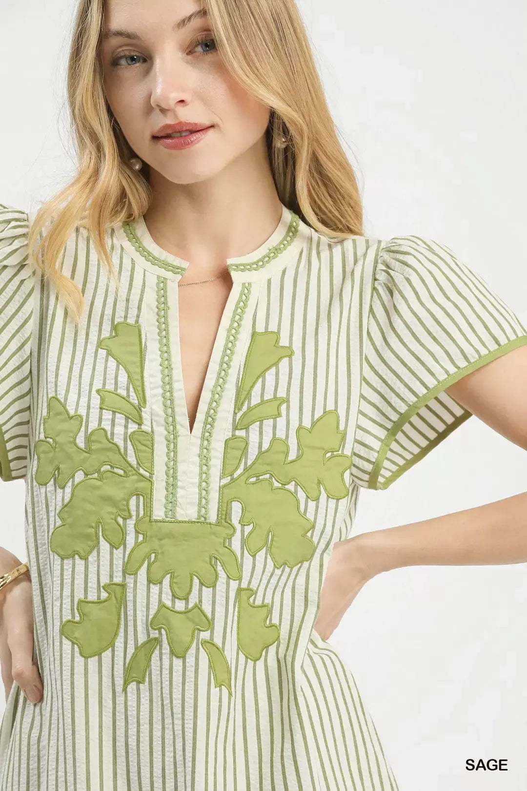 Umgee Stripe Midi Dress with Lace Trim