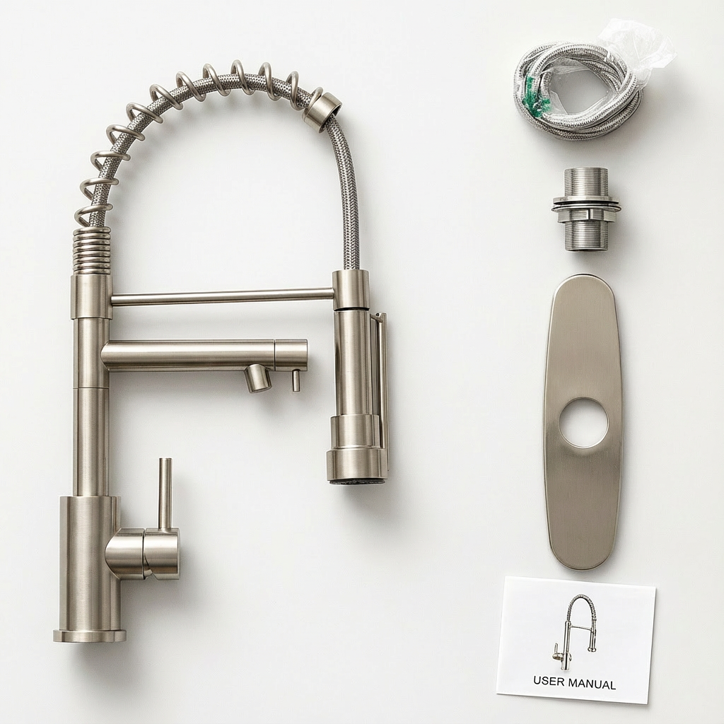 Kitchen Faucet with Pull Down Sprayer, Touch On Single Handle 2- Function Stainless Steel Spring Neck, Single Hole Installation for Residential, Commercial, RV, Bar & More, Brushed Nickel