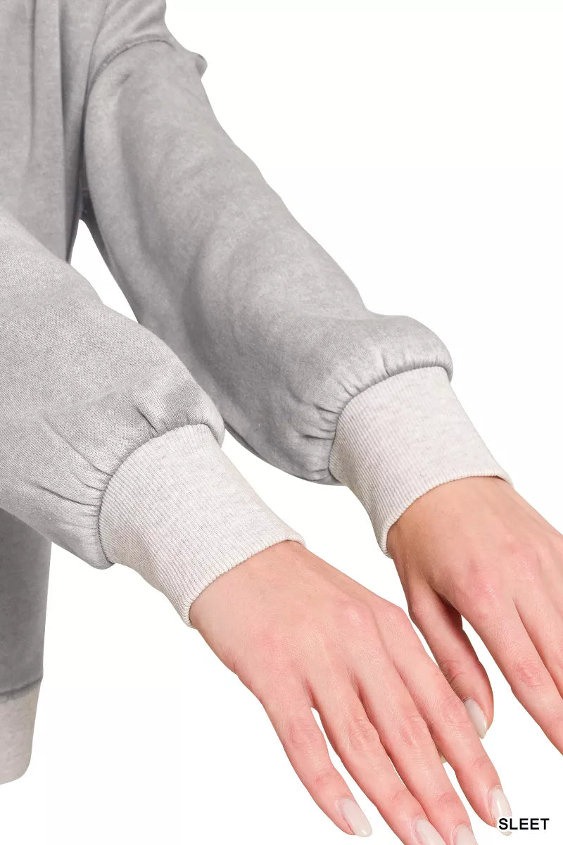 Zenana Fleece Acid Washed Contrast Trim Pullover