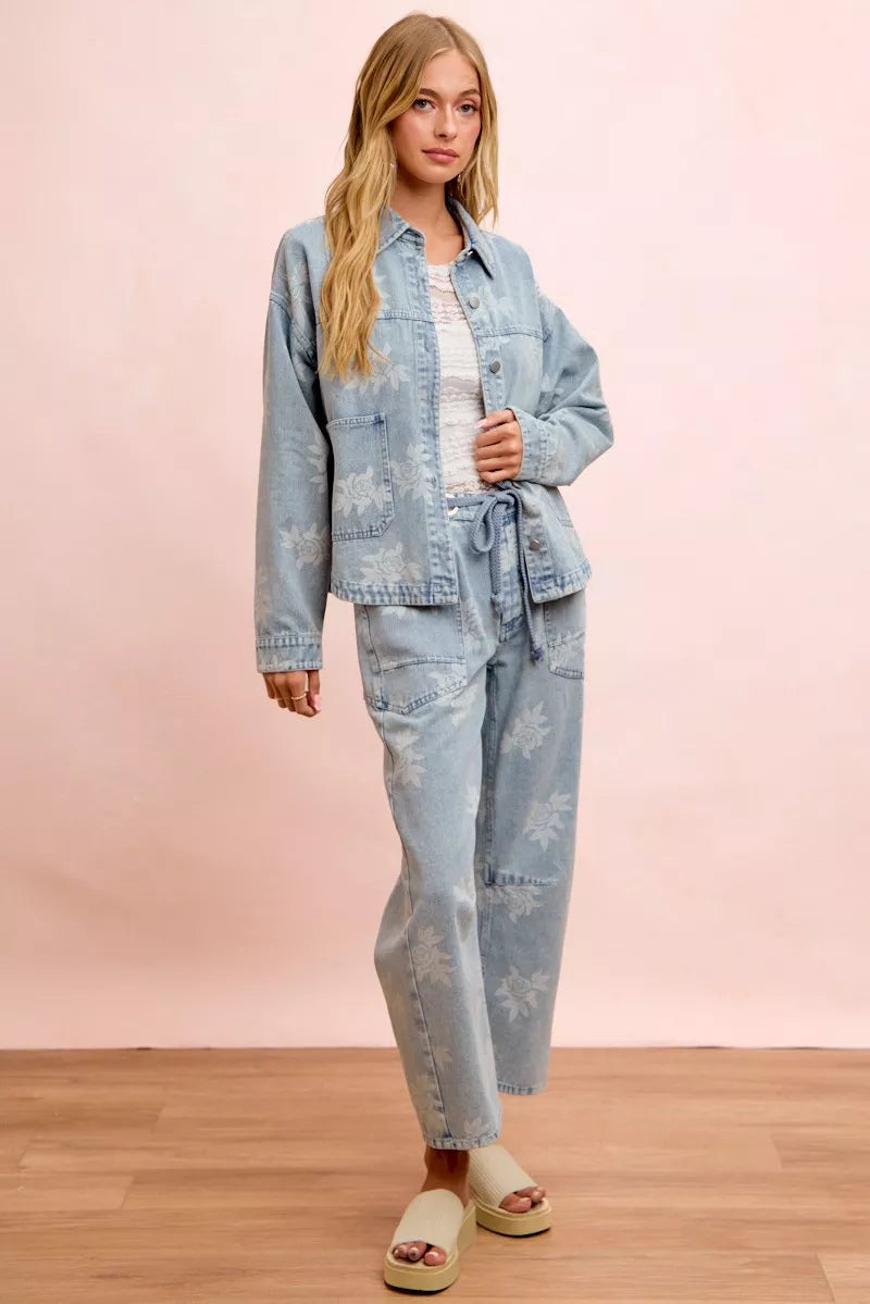 BiBi Printed Washed Denim Jacket With Pocket