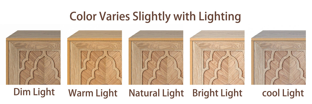 Carved Flower Door Large Storage Cabinet With Metal Handle Suitable For Living Room, Kitchen, Entryway(NATURAL WOOD)