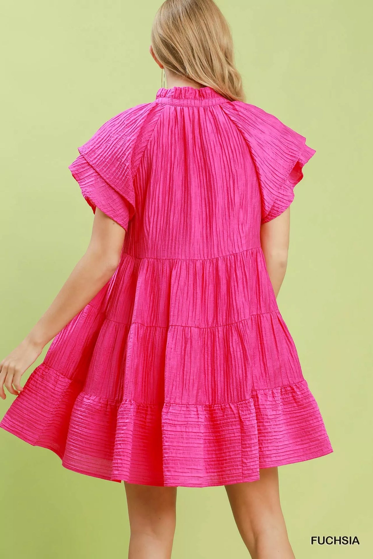 Umgee Tiered Ruffle Sleeve Textured Mini Dress