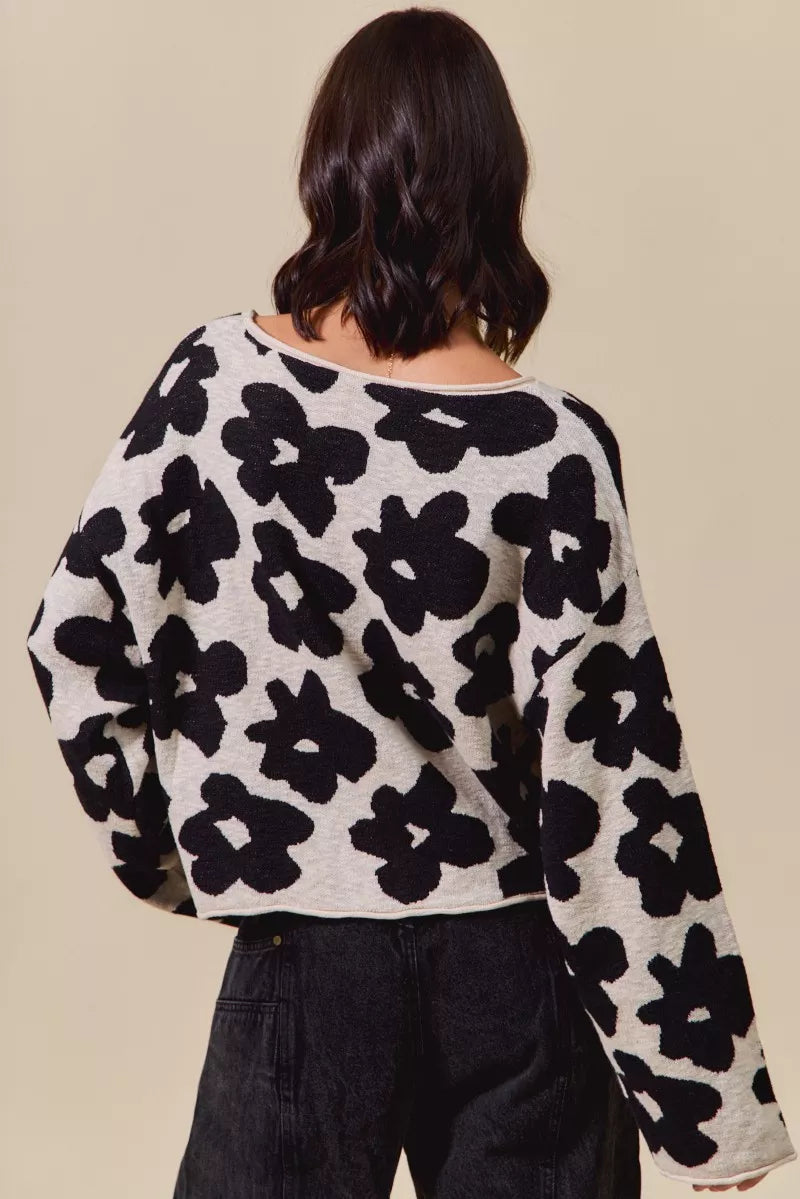 SO ME Loose Fit Flower Lightweight Sweater Top