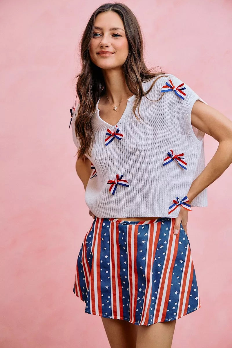 SO ME 4th Of July Ribbon Trimmed Dolman Sweater Top