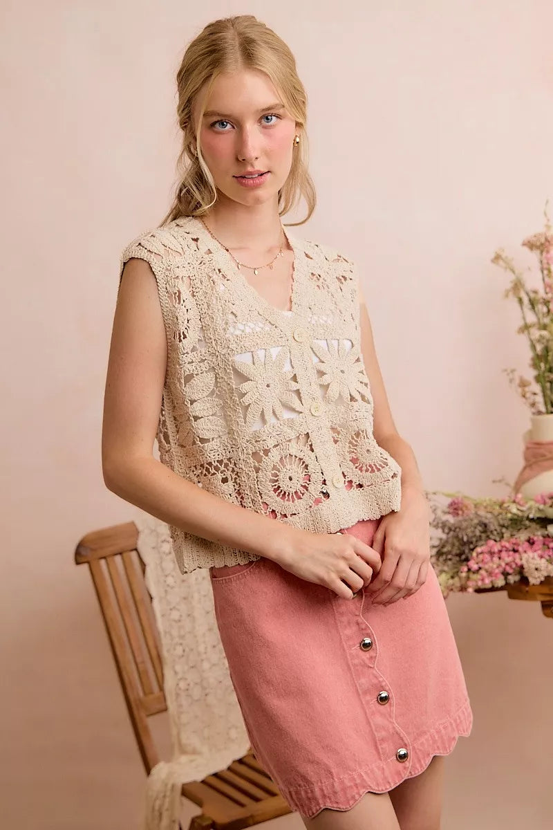 SO ME Summer Crochet Patterned Sleeveless Vest Top