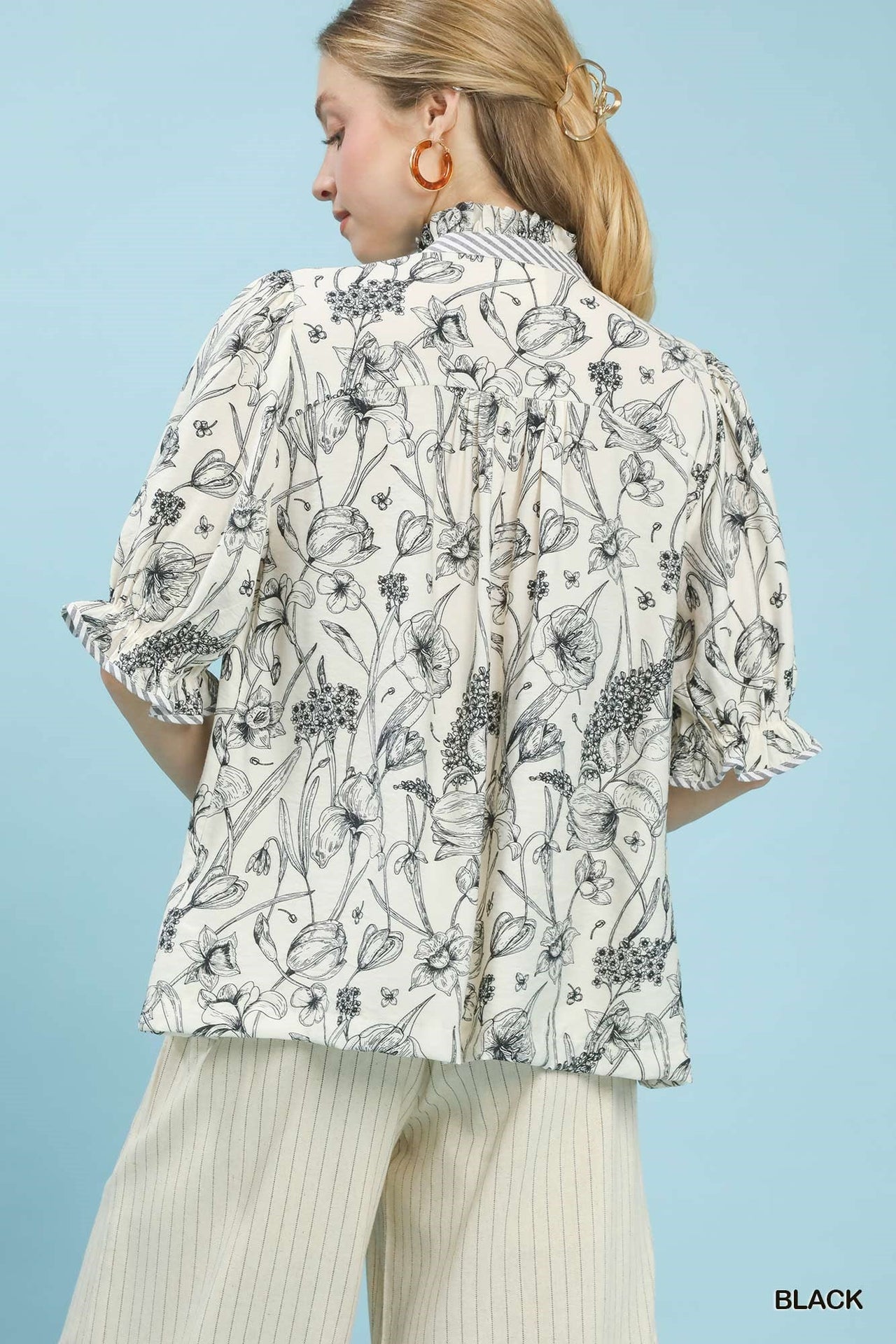 Umgee Mixed Print Button Front Top