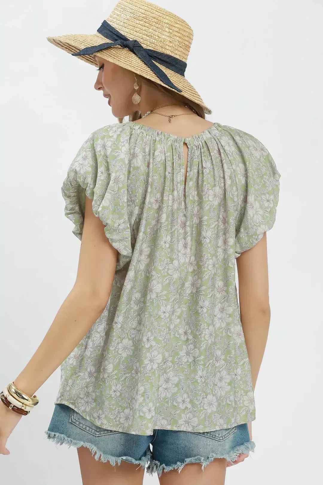 Umgee Floral Puff Sleeve Blouse