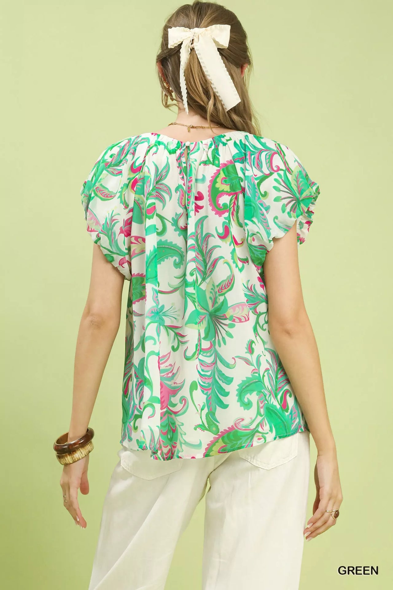 Umgee Tropical Paisley Puff Sleeve Blouse