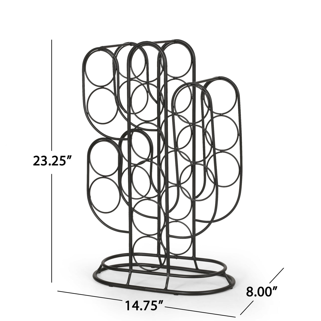 Modern Industrial Tabletop Wine Rack with Cactus Design in Black Metal for 13 Bottles