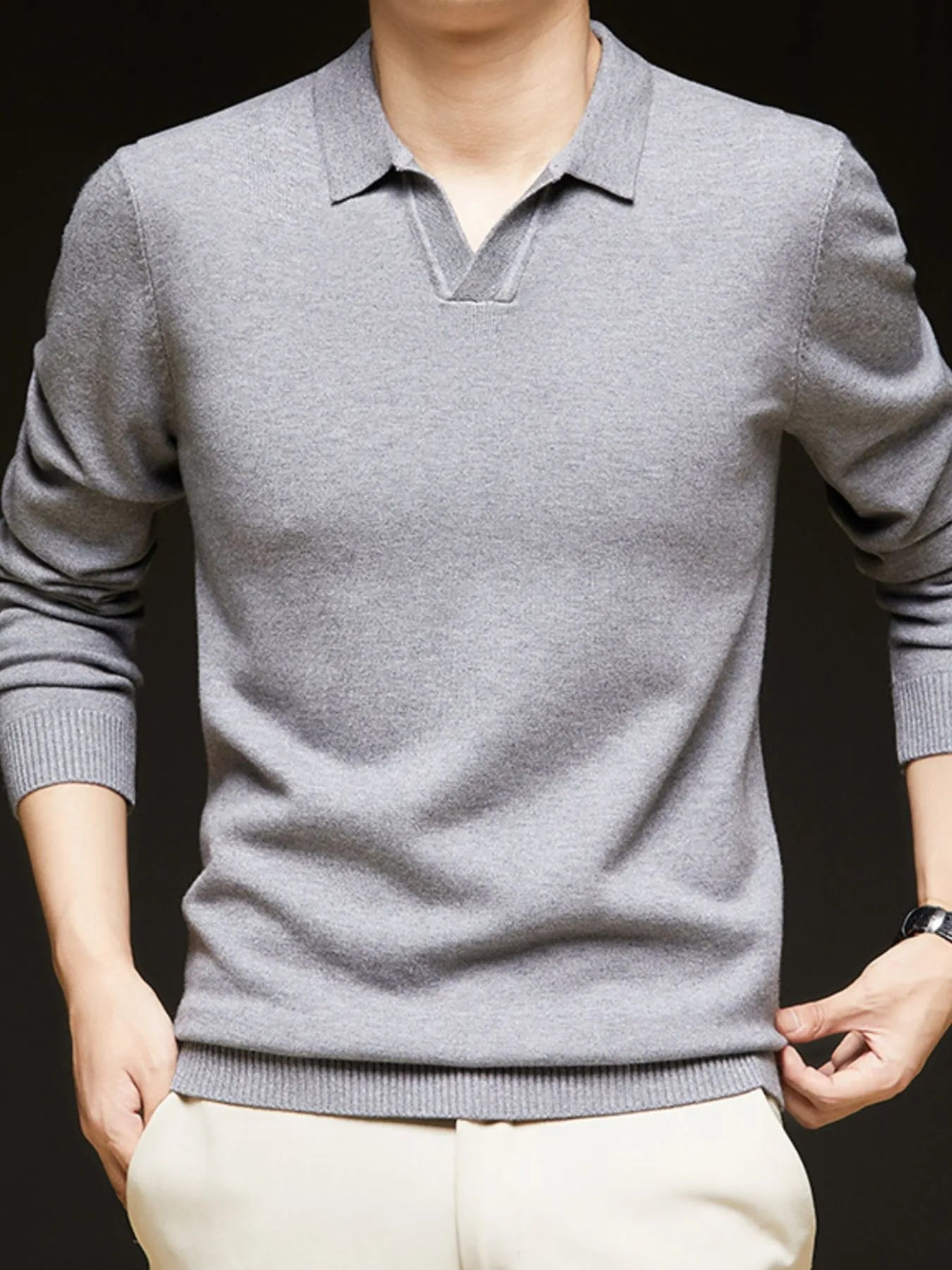 Men's Full Size Collared Neck Long Sleeve Polo Plus Size