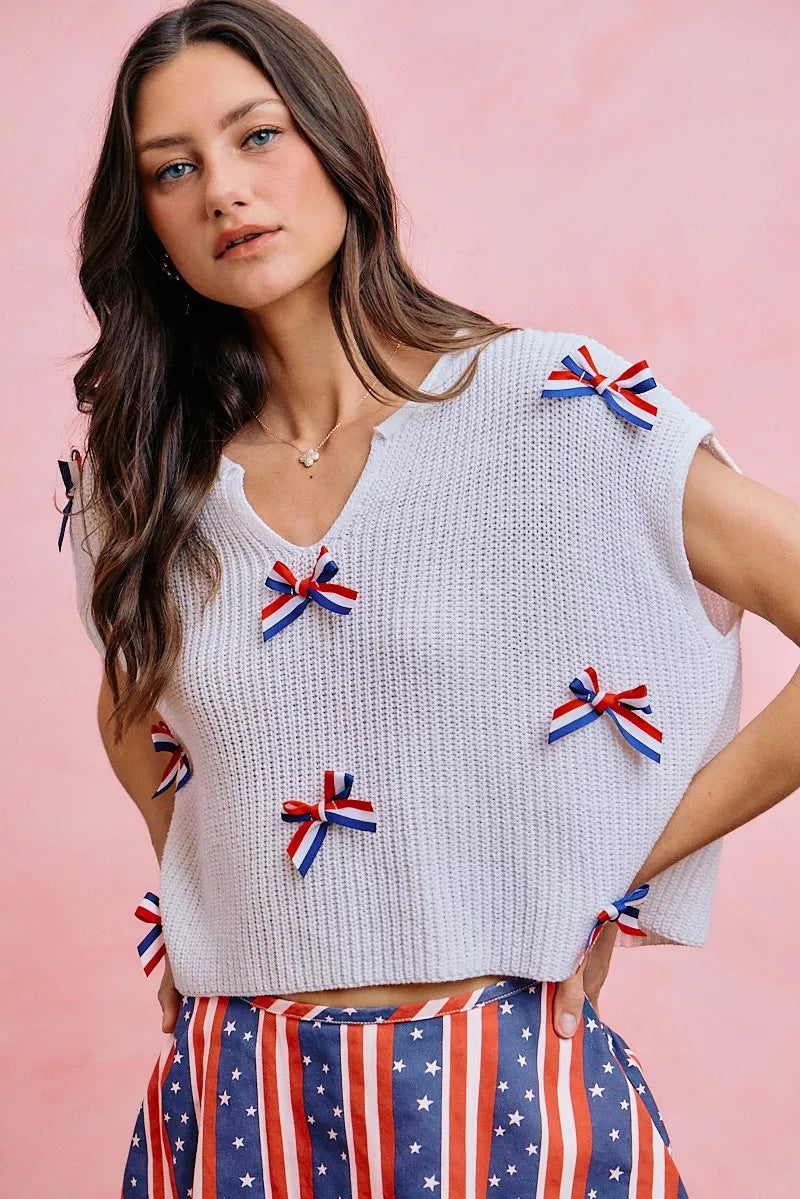 SO ME 4th Of July Ribbon Trimmed Dolman Sweater Top
