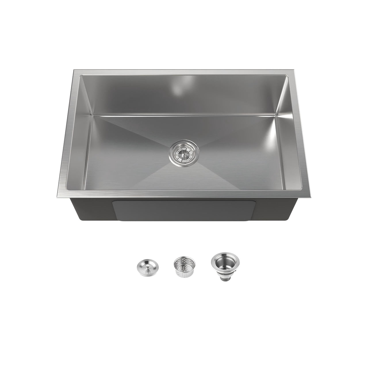 Stainless Steel Kitchen Sink, 30″x19″ Drop In Single Bowl, Undermount Handmade Sink in Brushed Nickel, with US Standard Drain and Hook, LS-SSBR05