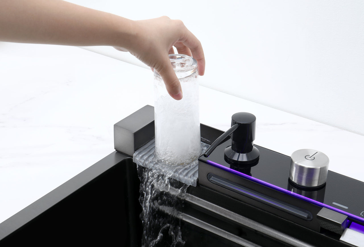 Pull-out Facuet Single Bowl Sink Kitchen Vegetable Sink 304 Whale Waterfall Sink Stainless Steel Dish Sink Vegetable Sink Household Vegetable Washing Basin