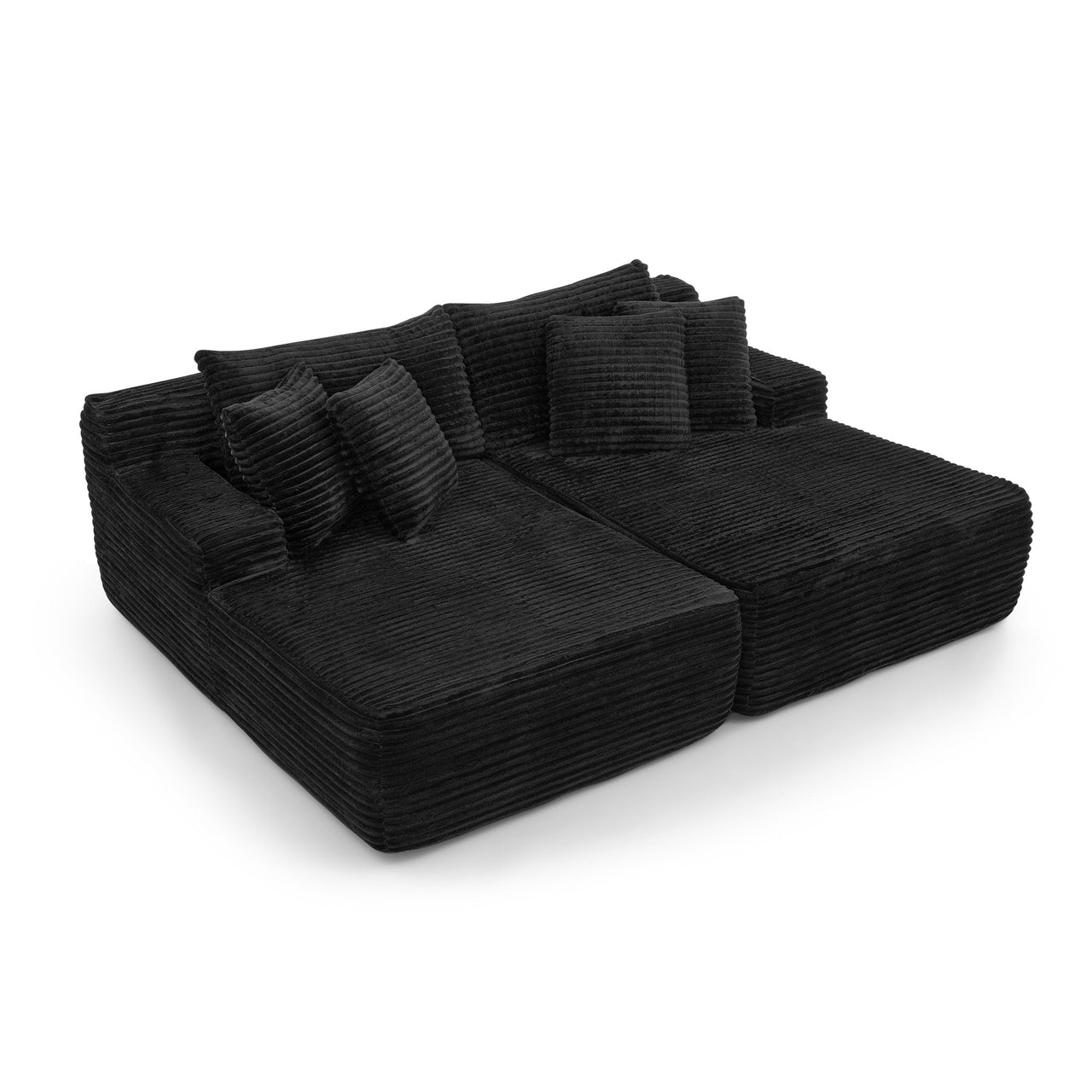 Two-seater lazy sofa lounge chair,Compressed sofa no assembly required, made of velvet fabric, fluffy modern lounge chair, used for indoor living rooms and bedrooms-Black