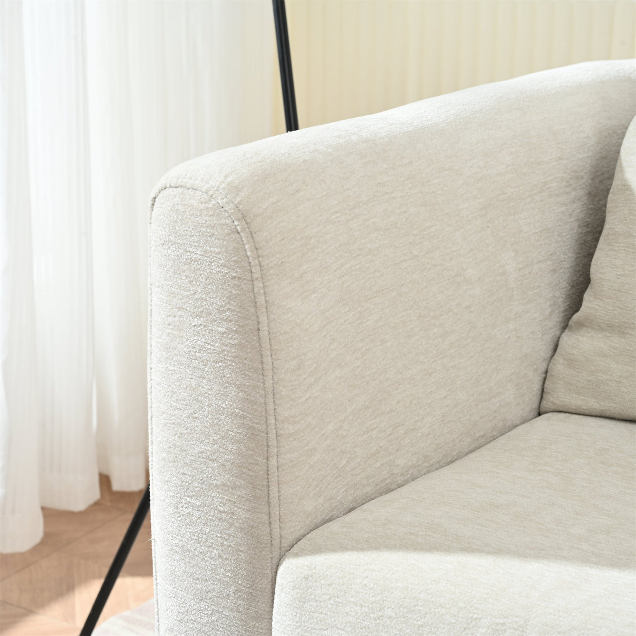 Modern Chenille Accent Chair, Upholstered Armchair for Living Room, Mid Century Fabric Lounge Chair w/Pillow, Comfortable Reading Chair with Wood Legs for Living Room, Bedroom, Reception Room (Beige)