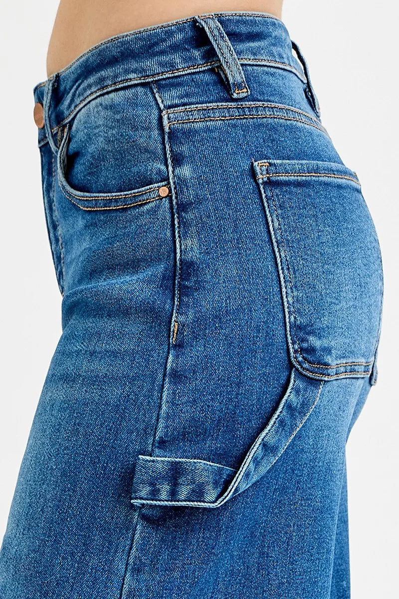 RISEN Full Size High Rise Wide Leg Patch Detailed Jeans Plus Size