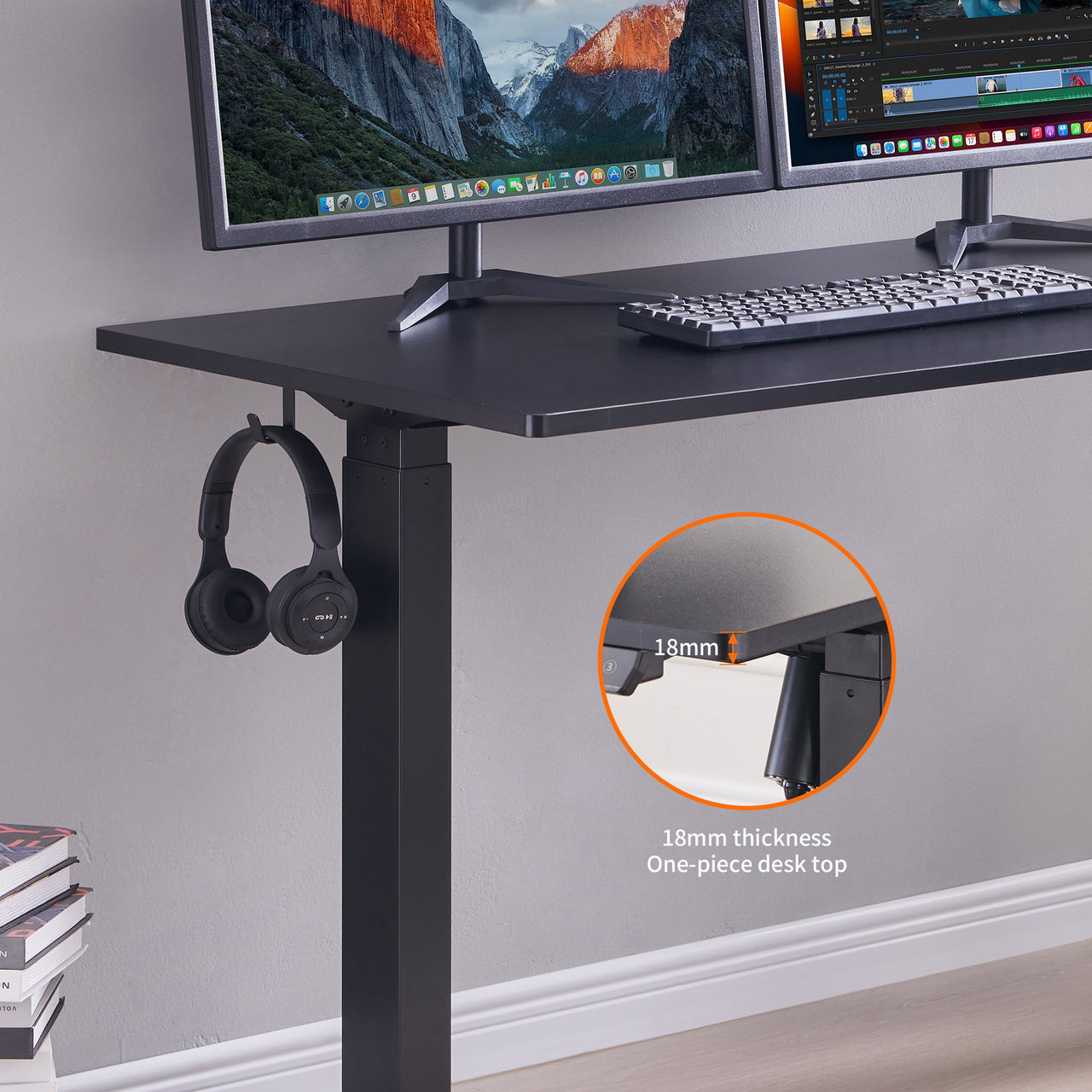 Electric Standing Desk, Adjustable Height Stand up Desk, 24x48 Inches Sit Stand Home Office Desk,Black Frame/Black Top