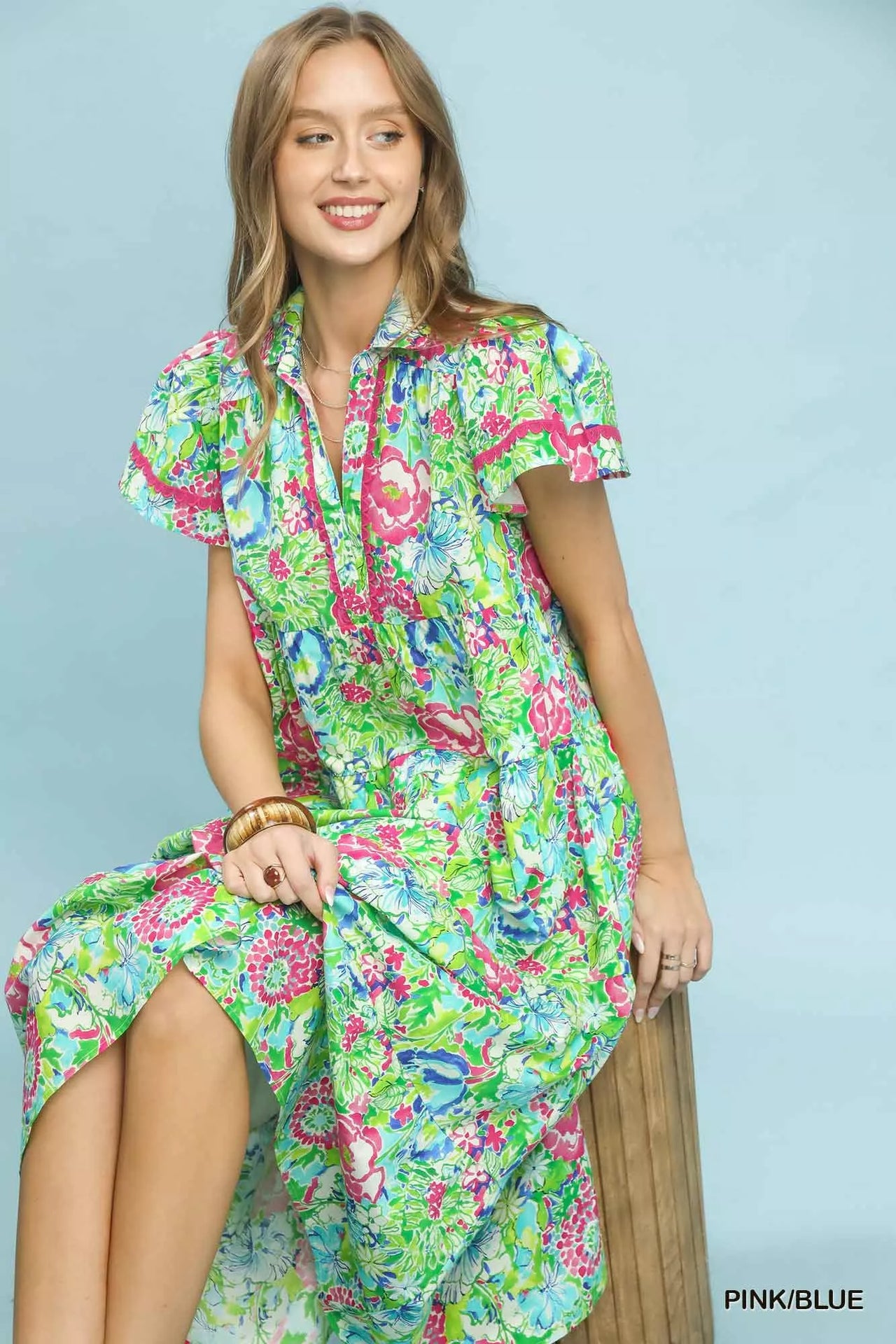 Umgee Bold Mixed Floral Tiered Midi Dress