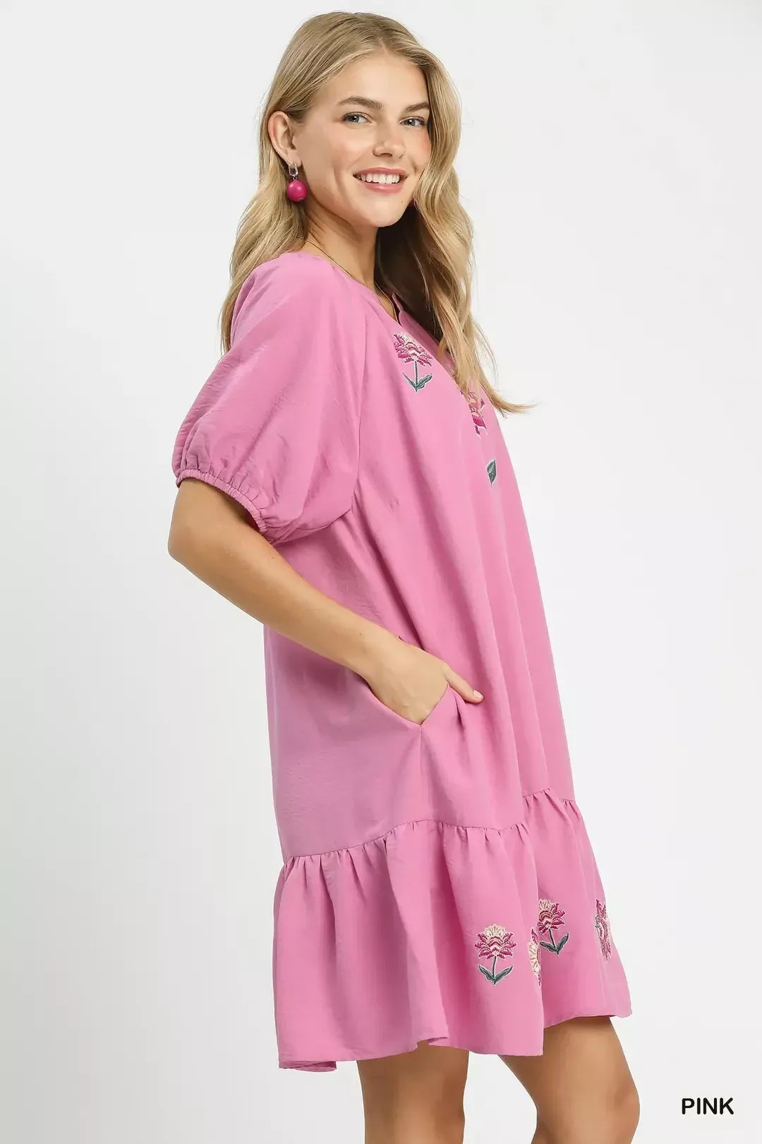 Umgee Embroidered Floral Babydoll Dress