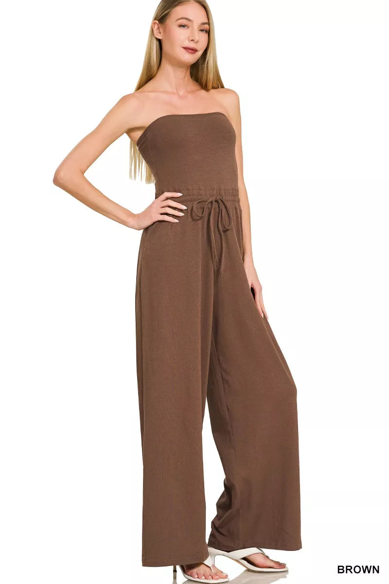 Zenana Tube Top Jumpsuit with Drawstring Waist