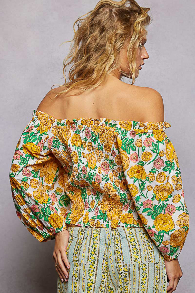 POL Floral Print Off-Shoulder Smocked Blouse