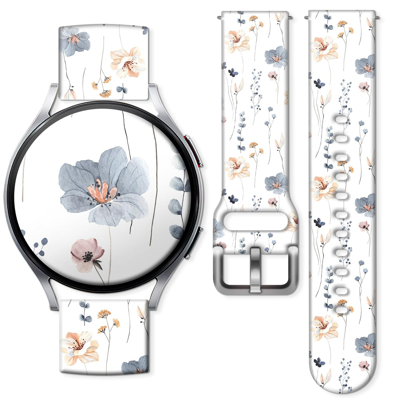 AURASWAY Sport Bands Compatible for Galaxy Watch 6 Band/Galaxy Watch 5/Galaxy Watch 4 Band Galaxy Watch 5 Pro/Galaxy Watch 3/Active 2 Watch 20mm Soft Silicone Sports Strap Women Men(Cute Flower)