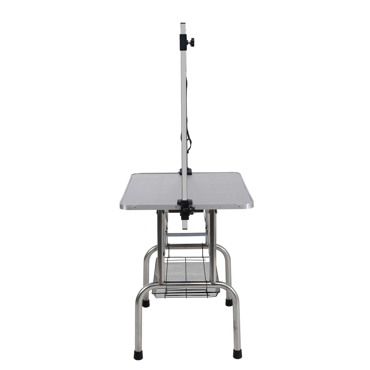 46' Folding Dog Pet Grooming Table Stainless Steel Frame Rubber Mat on Board with Adjustable Arm and Clamps pet dog Cat Grooming Table (SILVER-GRAY COLOR)