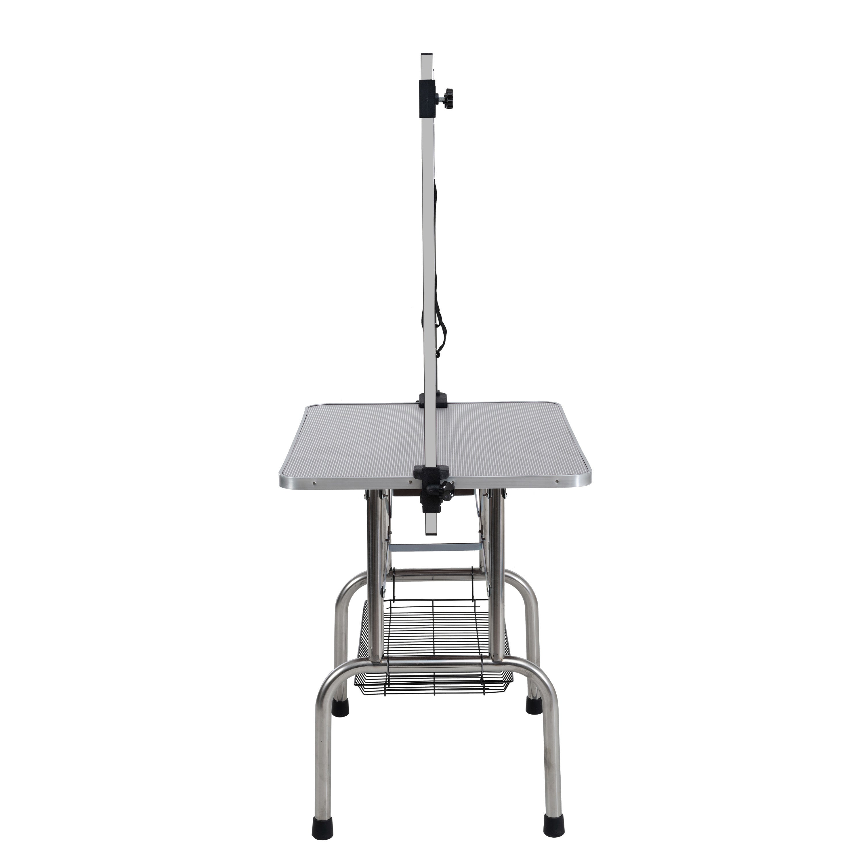 46' Folding Dog Pet Grooming Table Stainless Steel Frame Rubber Mat on Board with Adjustable Arm and Clamps pet dog Cat Grooming Table (SILVER-GRAY COLOR)