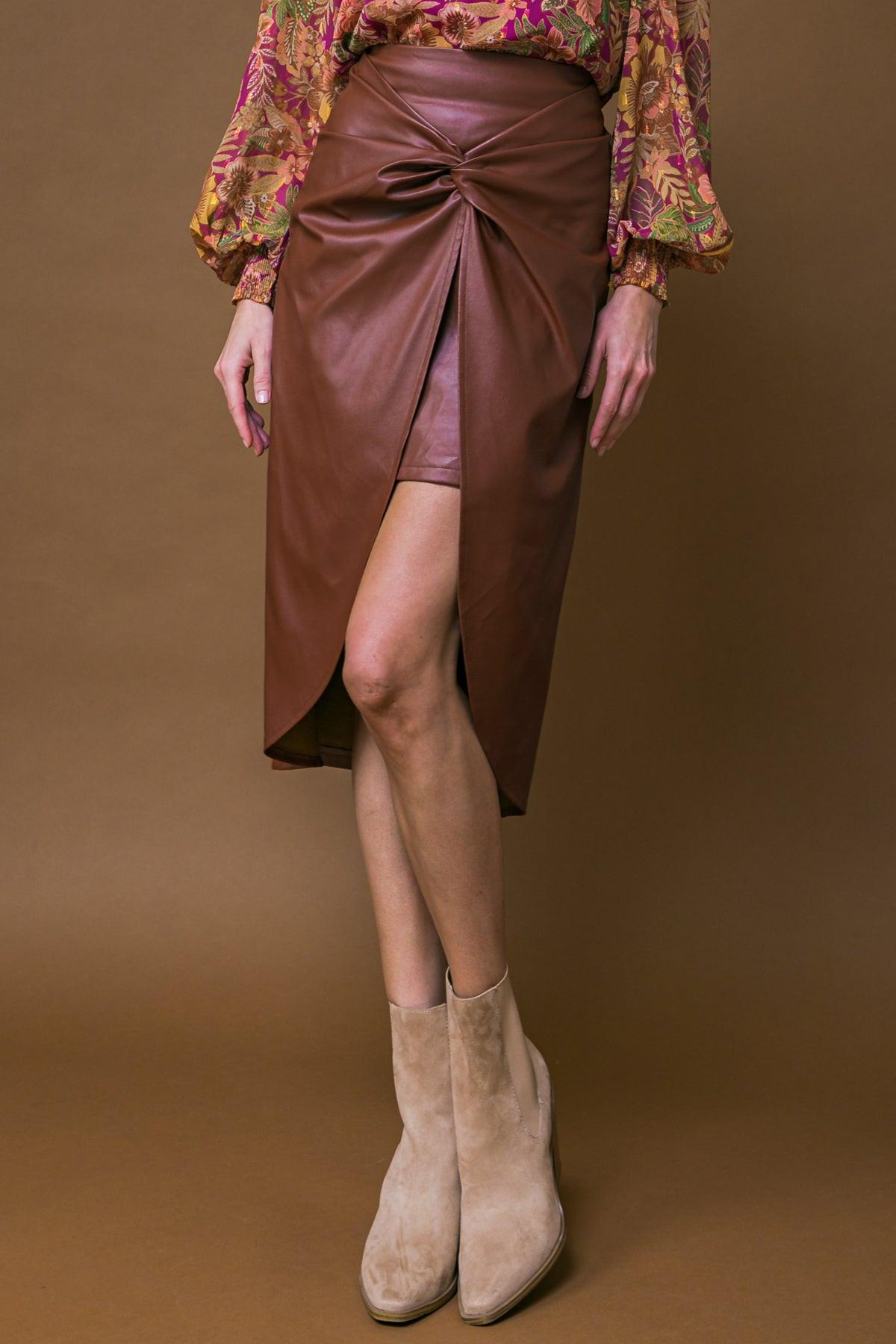 CHOOSE US LEATHER MIDI SKIRT