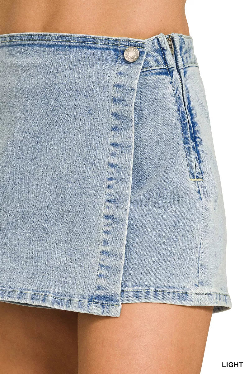Zenana Wrap Front Denim Skort