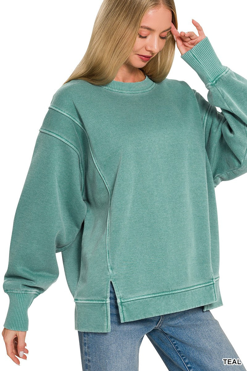 Zenana Pigment Dye Exposed-seam Fleece Sweatshirt