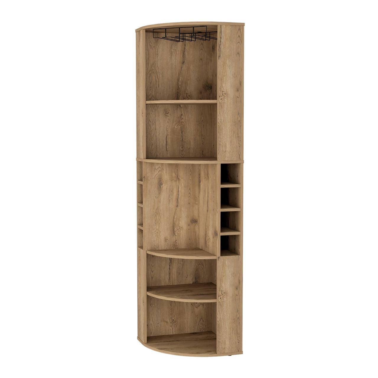 FM FURNITURE Clifton Corner Bar Cabinet, with 5 shelves,Cup Hanger and Eight Built-in Wine Rack,Macadamia