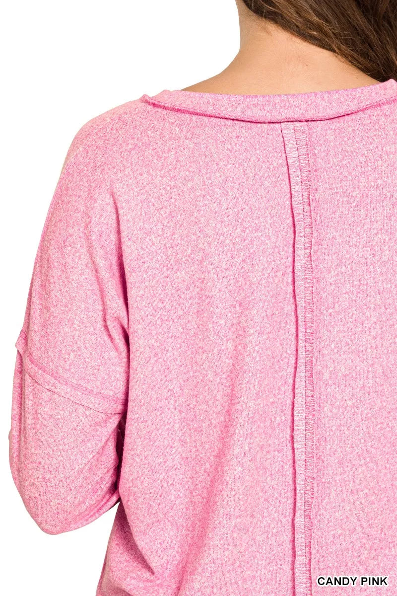 Zenana Soft Melange Hacci Exposed Seam Coin Pocket Tee