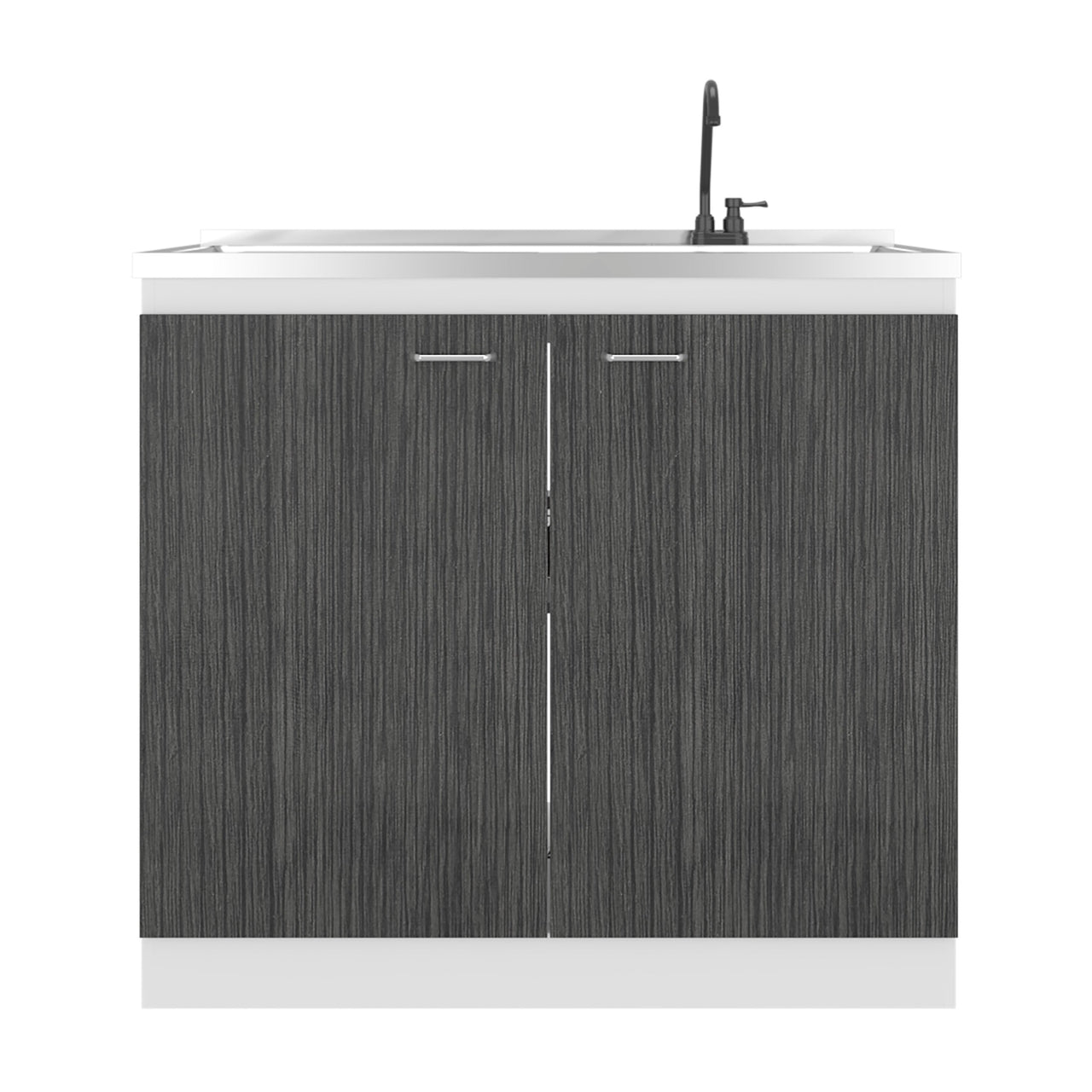 Salento Freestanding Sink, Double Door Cabinet, White / Smokey Oak
