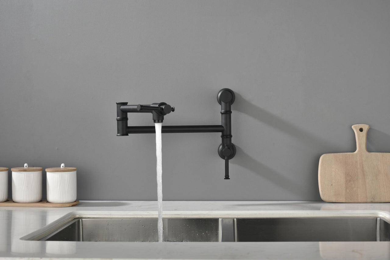 Wall mounted Pot Filler Faucet, Modern Brass Pot Filler Two-Attachment Wall Mount Folding Kitchen Pot Filler Swing Arm