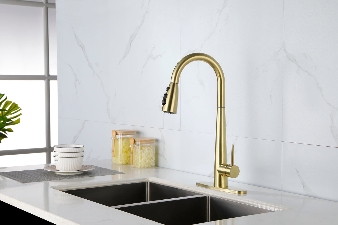 Single Handle Stainless Steel Kitchen Sink Faucet with Pull Down Sprayer