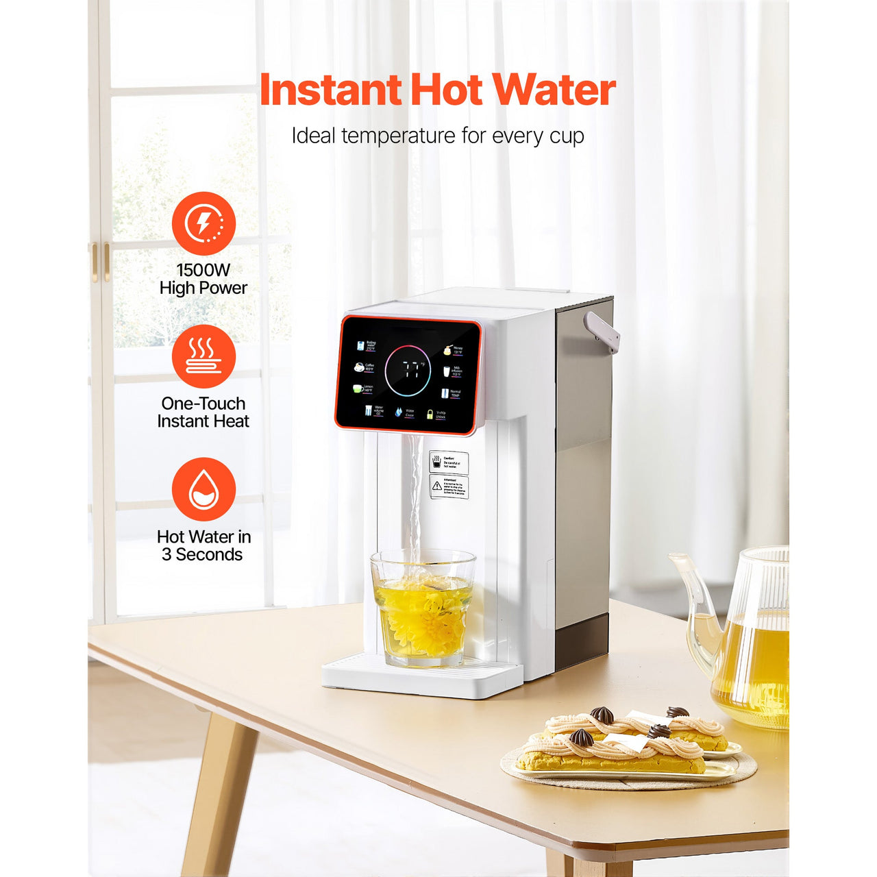 Countertop Instant Hot Water Dispenser with 6 Temps 7 Volumes 101oz Tank