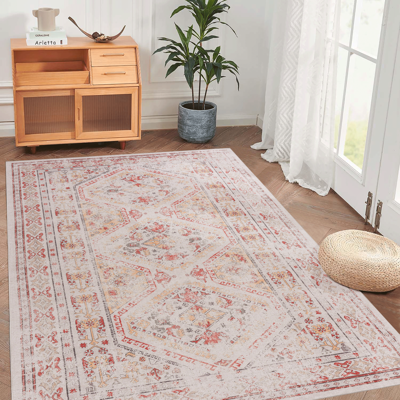 NAAR MAVAL Beige Washable Rug 5x8 Area Rug (Beige, 5' x 8')