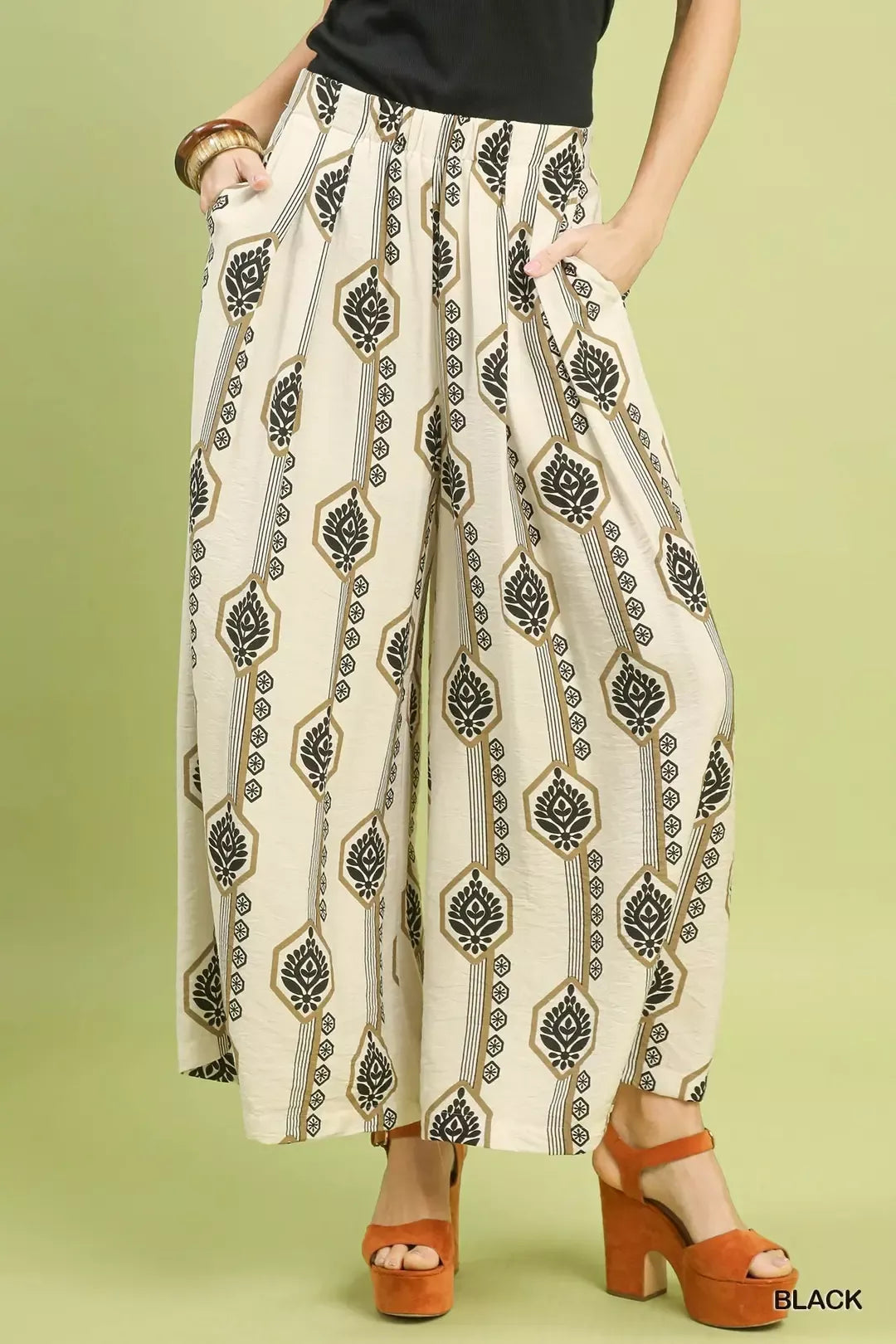 Umgee Geometric Boho Print Wide Leg Pants